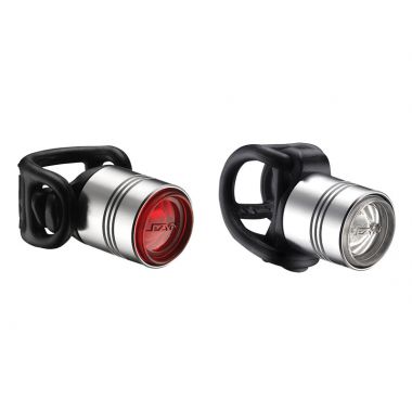 Zestaw lampki LEZYNE LED FEMTO DRIVE PAIR przód 15 lumenów srebrna, tył 7 lumenów srebrna (NEW)