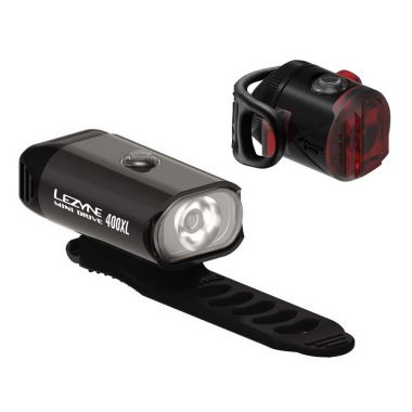 Zestaw lampki LEZYNE MINI DRIVE 400 przód 400 lumenów, FEMTO USB DRIVE tył 5 lumenów, usb czarne (NEW)