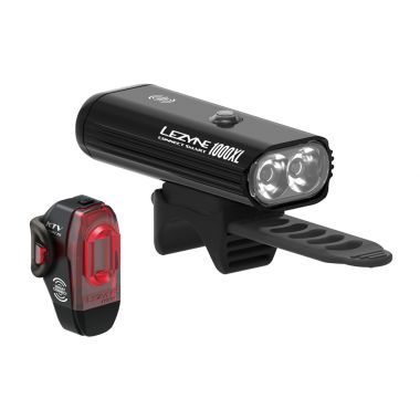 Zestaw lampki LEZYNE CONNECT SMART 1000XL / KTV PRO SMART DRIVE przód 1000 lumenów, tył 75 lumenów, bezprzewodowe przyciski na kierownicę wł/wył, usb czarne (NEW 2021)