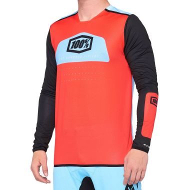 Koszulka męska 100% R-CORE X Jersey długi rękaw fluo red black roz. S (NEW)