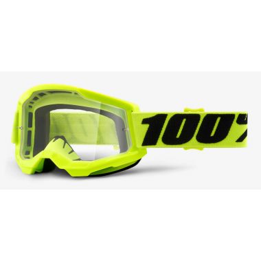 Gogle 100% STRATA 2 FLUO YELLOW (Szyba Przezroczysta Anti-Fog, LT 88%-92%) (NEW)